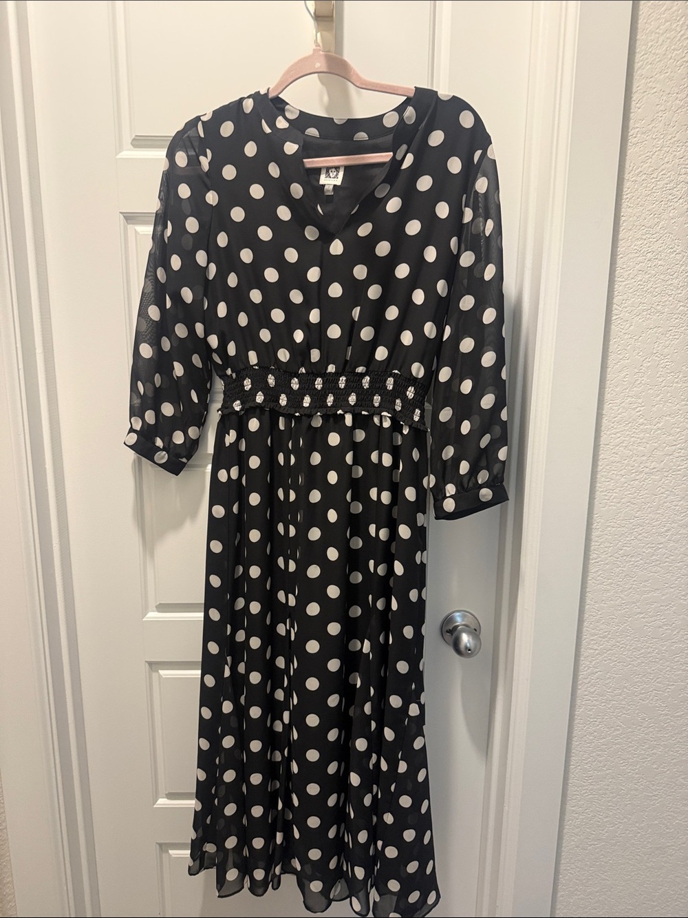 Anne Klein Black and White Polka Dot Midi Dress